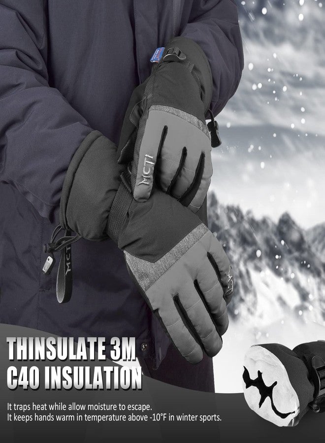 MCTi Ski Gloves,Winter Waterproof Snowboard Snow 3M Thinsulate Warm Touchscreen Cold Weather Women Gloves Wrist Leashes Grey Medium - Image 3